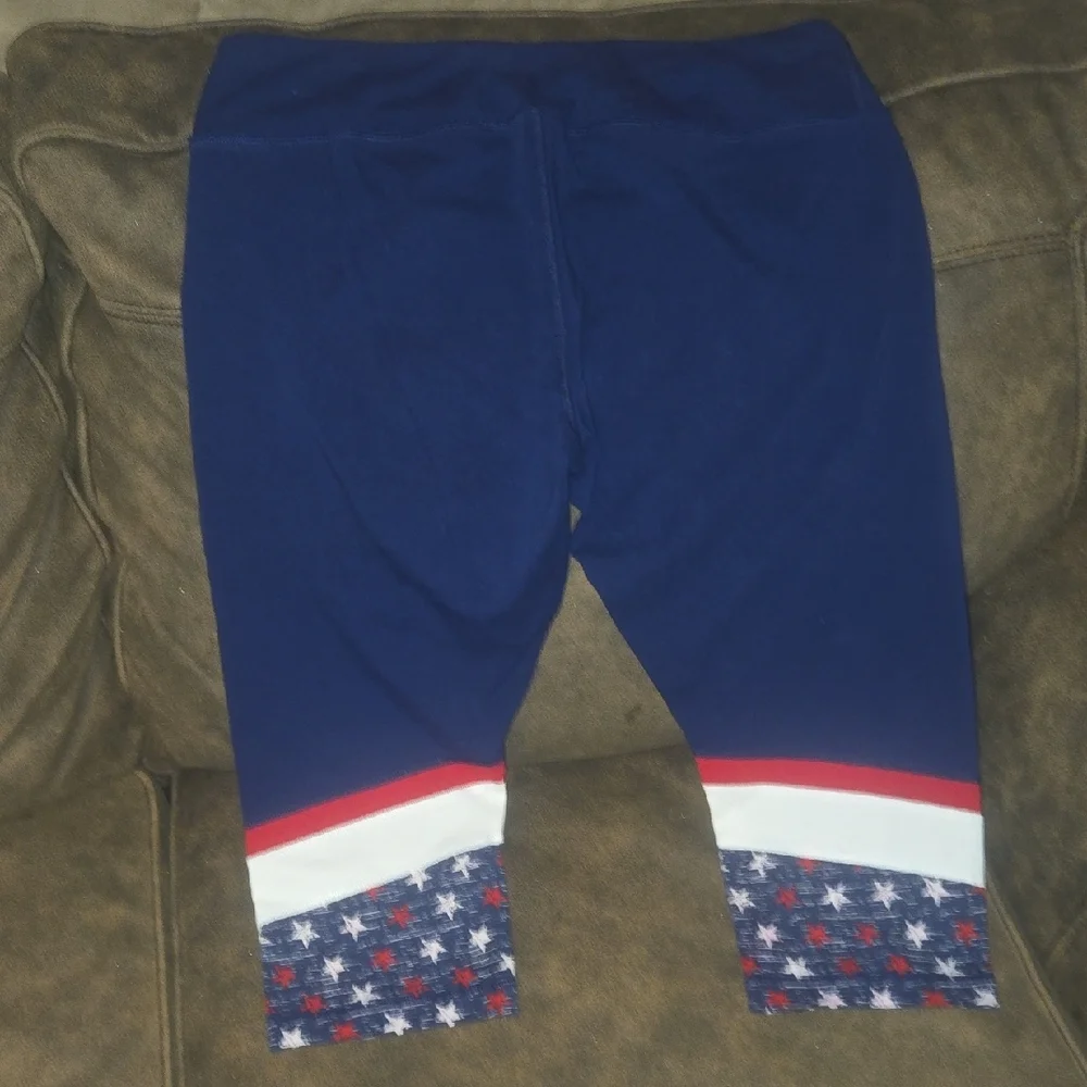 Womens Reebok Blue Leggings With a Red & White Trim and Star Design ~ Size XL - Picture 5 of 16